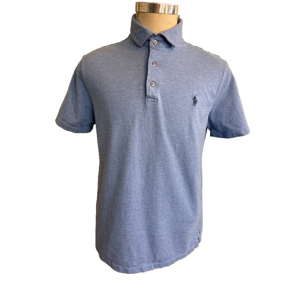 Polo Ralph Lauren Mens Polo Shirt Light Blue Heather Slim Fit Soft Cotton Large